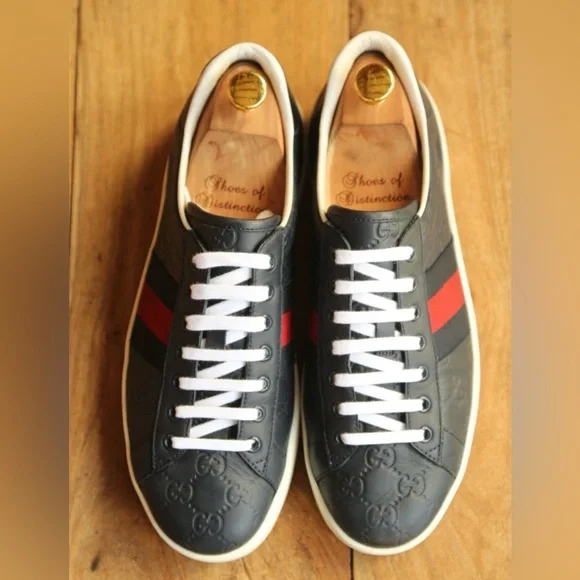 Gucci Ace Blue GG Monogram Leather Sneakers US 9 EU 42 UK 8 Excellent Condition